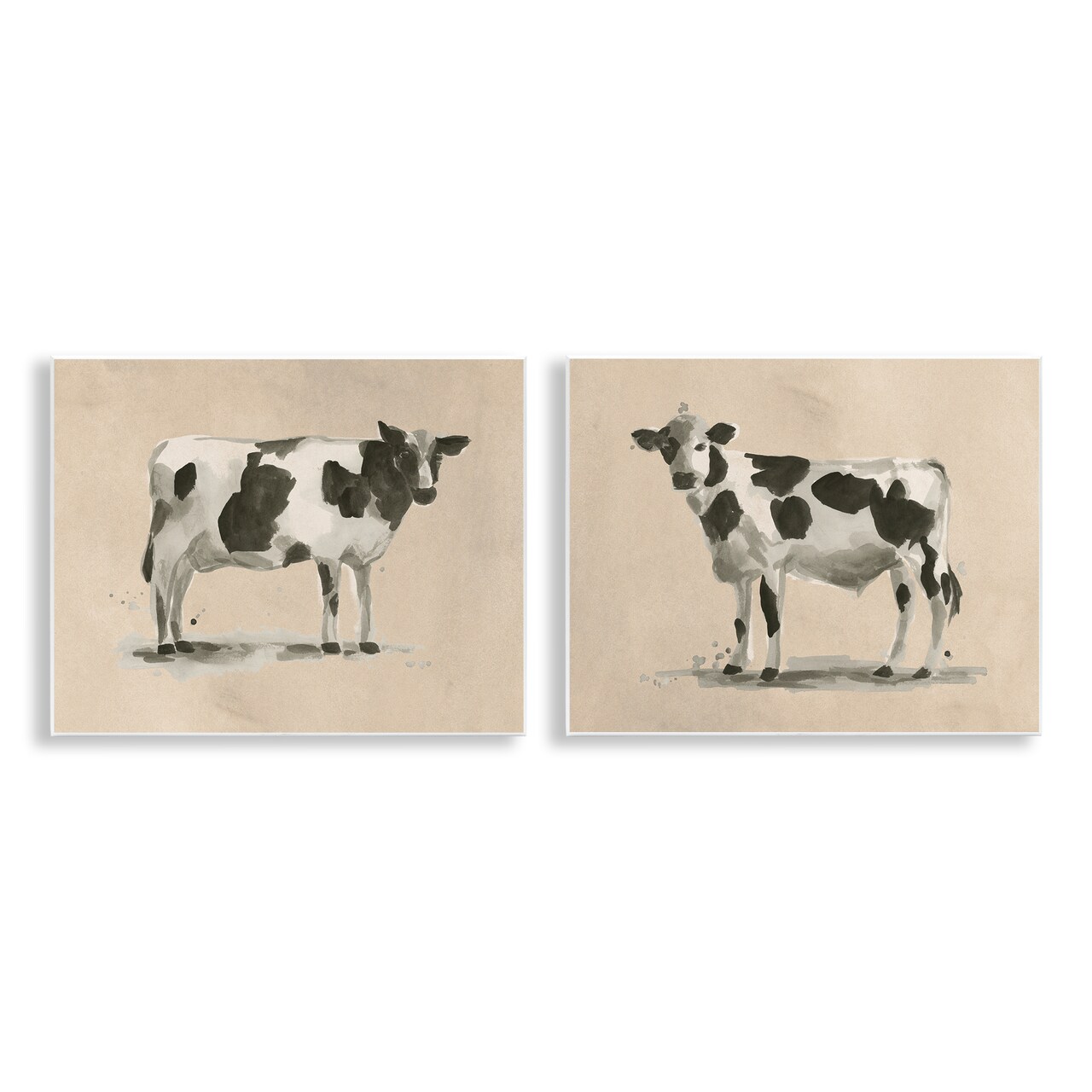 Stupell Industries Beige Holstein Cow Portrait 2 pc Wall Plaque Art Set Design by June Erica Vess